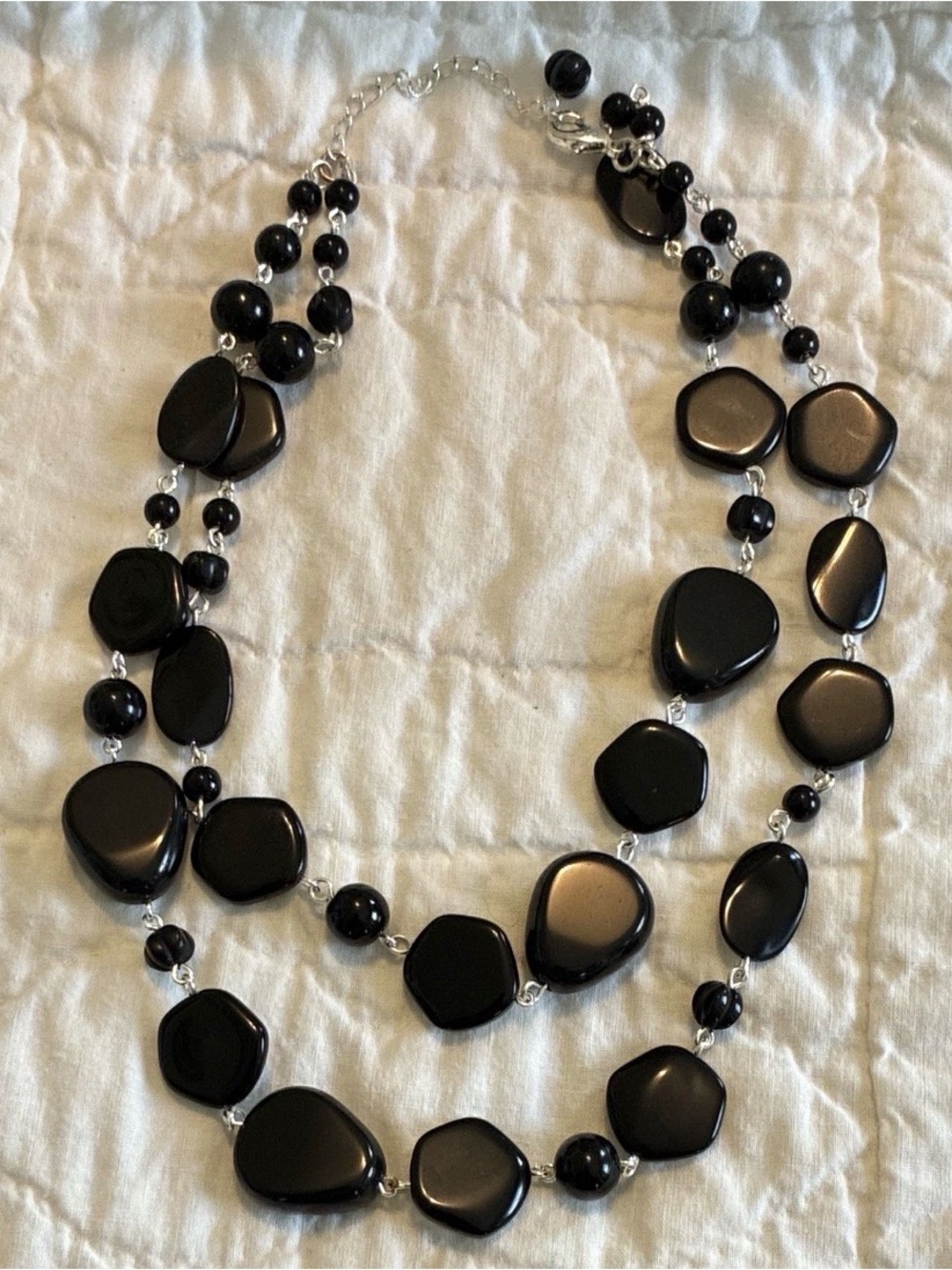 Classic Black Two-Strand Bead Necklace - Women's Jewelry